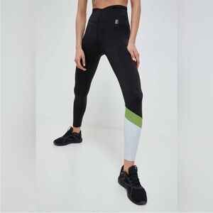 P.E Nation Black Leggings with Green and White Accents